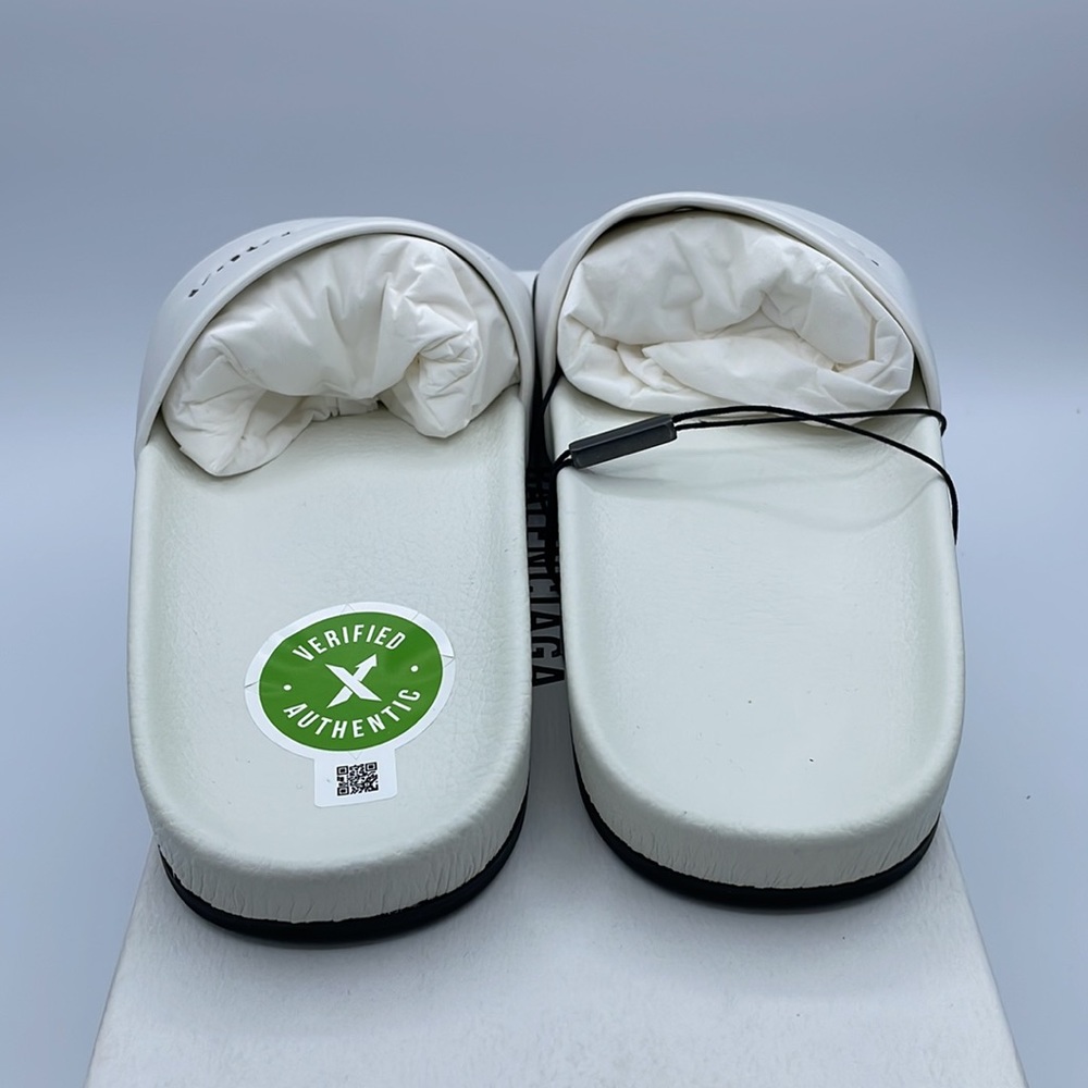 Balenciaga White Leather Slides Sandals Size 40 EU / 10 US NIB - Picture 3 of 7